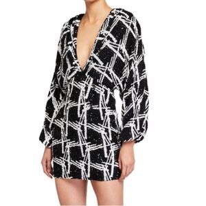 NWT Retrofete Aubrielle Black and White Sequins Long Sleeve Mini Dress Size S